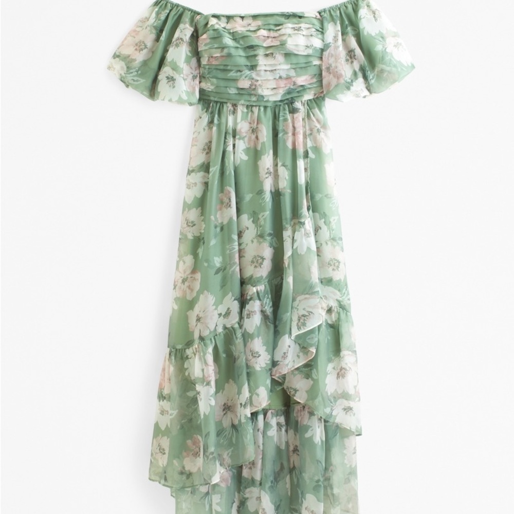 Abercrombie & Fitch Sage Green Floral High-Low Dress